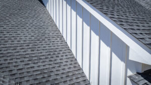 Detail shot of shingles on the roof of an Armor Homes build.